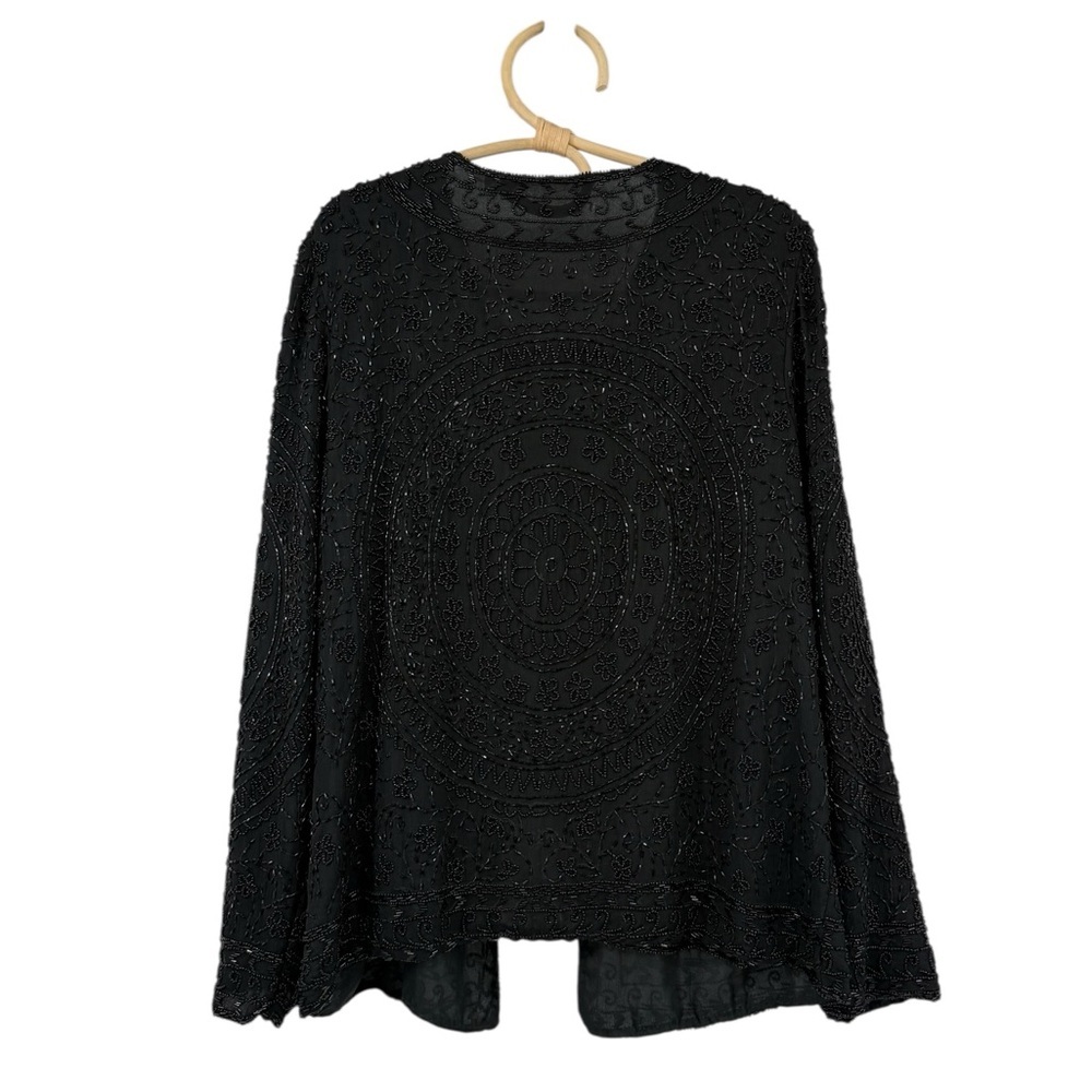 Vintage Black Beaded Silk Jacket Evening Top 100% Pure Silk Size L Y2K 80s 90s - Picture 10 of 16